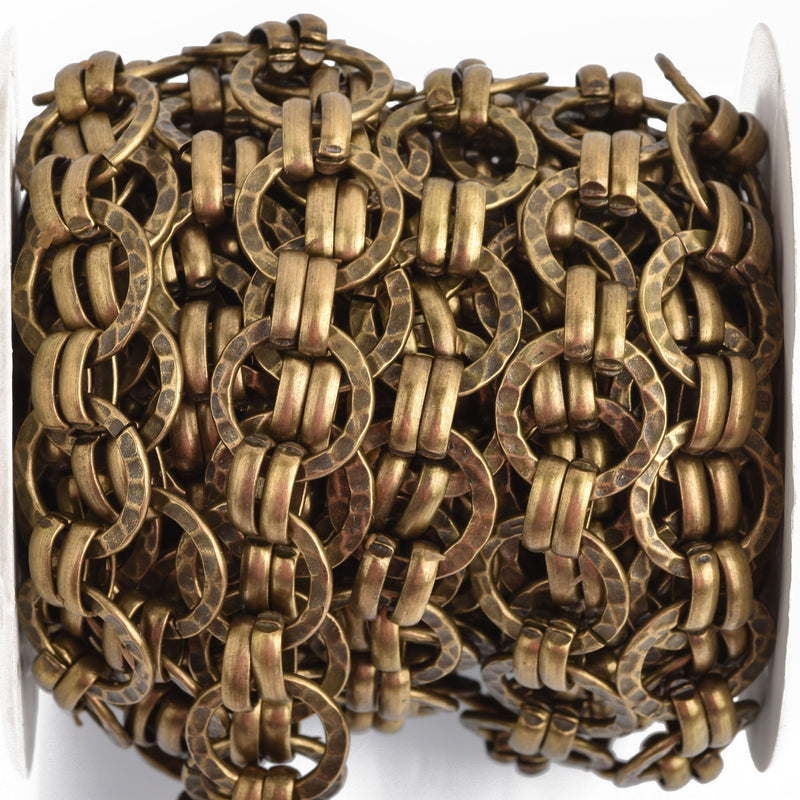 5 yards Bronze Round Hammered Link Chain, links are 17mm fch0886b