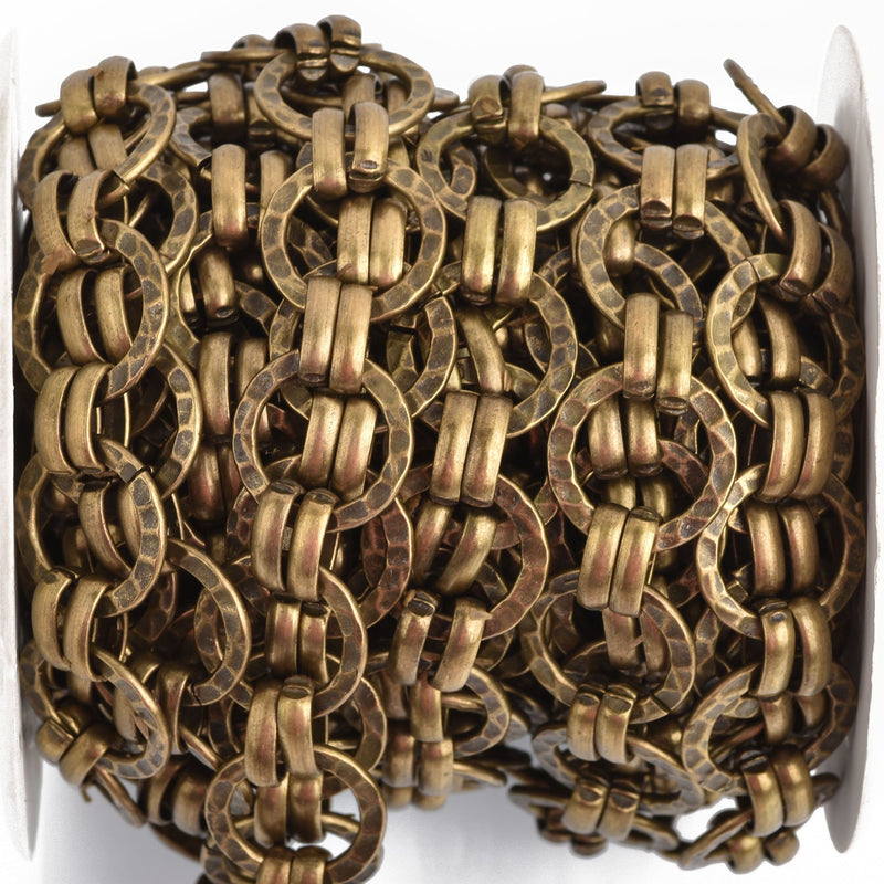 1 yard Bronze Round Hammered Link Chain, links are 17mm fch0886a