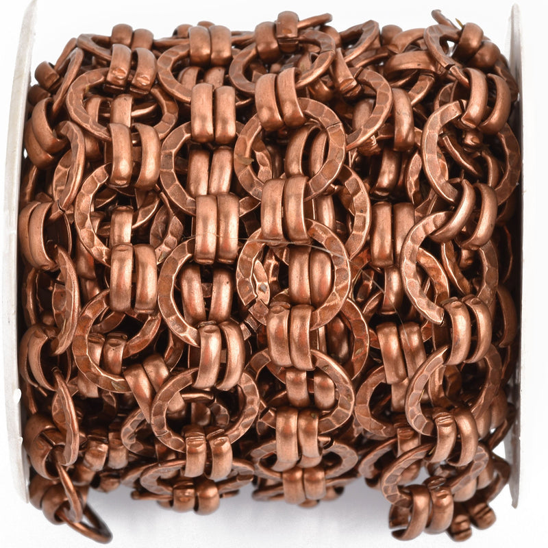1 yard Copper Round Hammered Link Chain, links are 17mm fch0889a