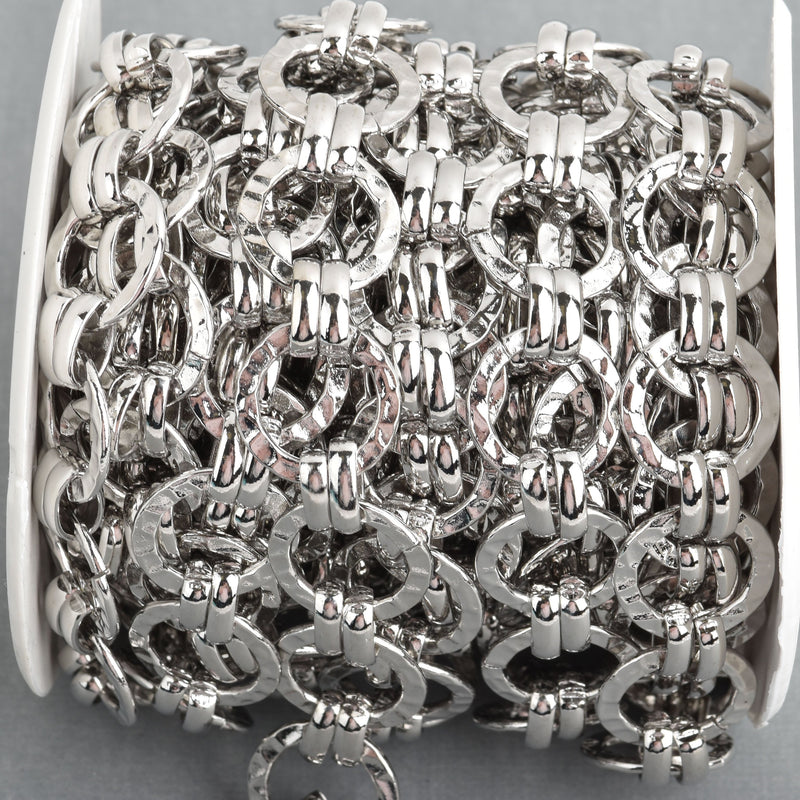 1 yard Dark Silver Round Hammered Link Chain, links are 17mm fch0892a