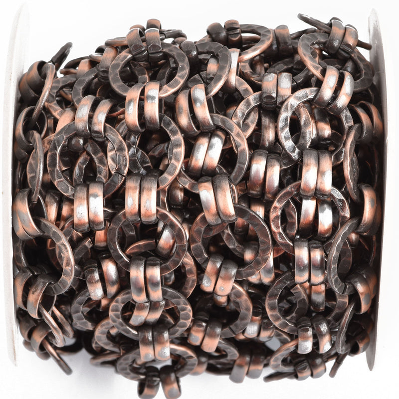 5 yards Antiqued Copper Round Hammered Link Chain, links are 17mm fch0893b