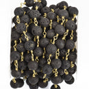 13 feet BLACK LAVA STONE Rosary Chain gold wire 8mm gemstone fch0896b