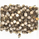 13 feet SILVER LEAF JASPER Rosary Chain gunmetal wire 4mm gemstone fch0899b