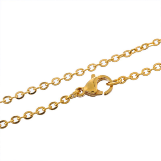 10 Gold Plated Stainless Steel Cable Chain Necklaces with Lobster Claw Clasp, oval links are 3x2.5mm, 20" long fch0907