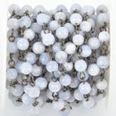 1 yard BLUE LACE AGATE Rosary Chain gunmetal wire 6mm chalcedony gemstone fch0910a