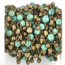 1 yard Crystal Bead Chain 6mm BRONZE with BLUE GREEN Howlite Round Beads fch0913a