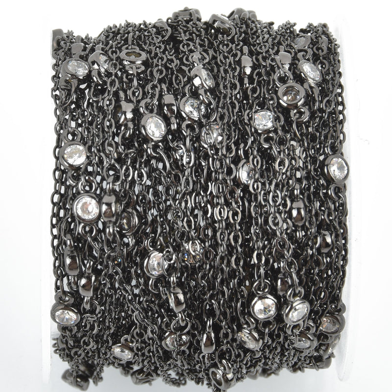 10 yards Crystal Cable Link Chain GUNMETAL BLACK with 4mm Clear Rhinestones fch0916b