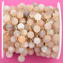 13 feet CHAMPAGNE DRUZY Quartz Rosary Chain, GOLD, 8mm Matte round gemstone beads, fch0918b