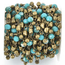 1 yard Crystal Bead Chain 6mm BRONZE with TURQUOISE BLUE Rondelle fch0920a