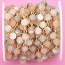 3 feet CHAMPAGNE DRUZY Quartz Rosary Chain, GOLD, 6mm Matte round gemstone beads, fch0924a