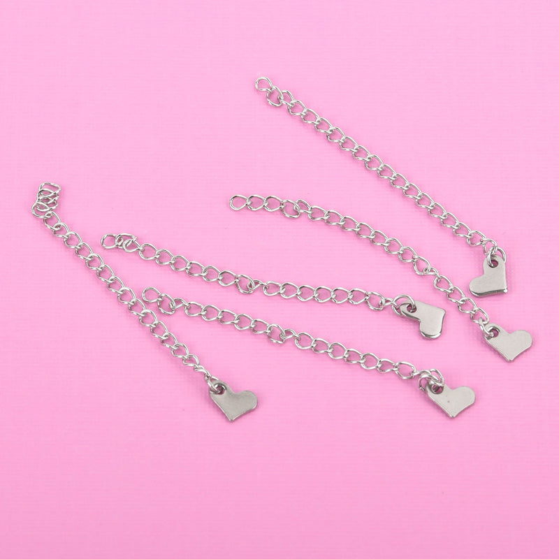 10 HEART Necklace Extension Chains, about 2-1/4" long, stainless steel curb link extender chain, fch0935
