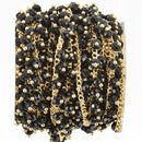 1 yard BLACK Crystal Bead Chain, bright gold wire loops, 4mm Rondelle Charm Dangles fch0937a
