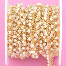 15 feet WHITE Crystal Bead Chain, bright gold wire loops, 2.5mm Rondelle Charm Dangles fch0942b