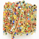 1 yard BRIGHT RAINBOW Crystal Bead Chain, bright gold wire loops, 2.5mm Rondelle Charm Dangles fch0943a