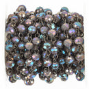 1 yard IRIDESCENT PEWTER AB Crystal Rondelle Rosary Chain, gunmetal wire, 6mm faceted rondelle glass beads, fch0955a