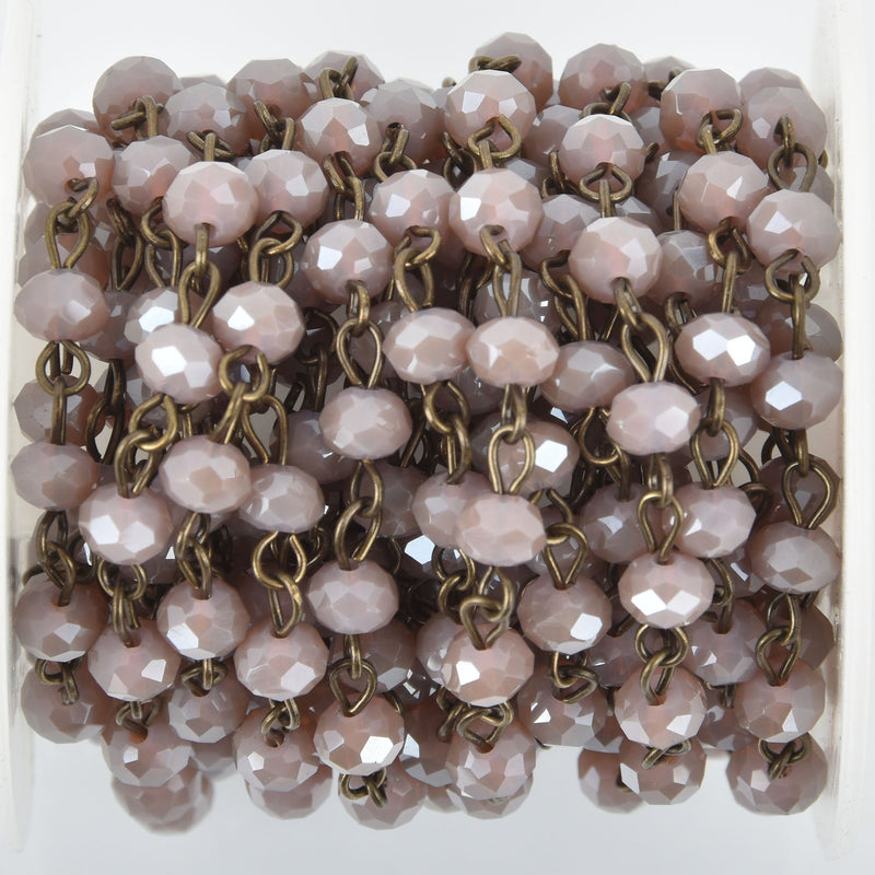 1 yard DUSTY LAVENDER PURPLE Crystal Rondelle Rosary Chain, bronze wire, 6mm faceted glass beads, fch0957a
