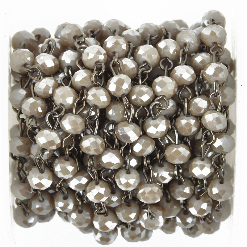 1 yard PEWTER GRAY Crystal Rondelle Rosary Chain, gunmetal wire, 6mm faceted glass beads fch0964a