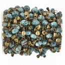 13 feet Blue Jade Bead Chain 8mm BRONZE with TURQUOISE BLUE Gemstone Rondelle Beads fch0981b