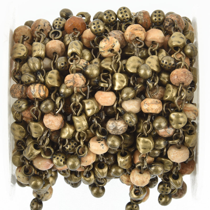 1 yard Picture Jasper Rosary Bead Chain 6mm BRONZE, Gemstone Rondelle Beads fch0983a