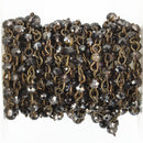 1 yard SMOKE Charcoal GREY Crystal Rosary Bead Chain, BRONZE, 4mm faceted rondelle glass beads, fch0988a