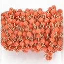 13 feet CORAL ORANGE Crystal Rondelle Rosary Chain, gold wire, 4mm faceted round glass beads, fch0991b