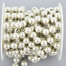1 yard Ivory Off White Pearl Rosary Chain, GUNMETAL wire, 8mm round glass pearl beads, fch0996a