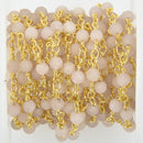 1 yard MATTE WHITE AGATE Rosary Chain, 4mm round gemstone, gold links, double wrapped, fch1007a