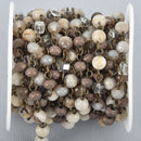 13 feet Gray MUSHROOM AGATE Rosary Chain Crystal Cube and Rondelle Beads, bronze, 6mm fch1011b