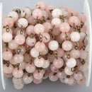 13 feet BLUSH PINK Agate Gemstone Rosary Chain, BRONZE links, 8mm round smooth gemstone beads fch1024b