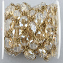 8 feet Champagne Crystal Rondelle Rosary Chain, bronze links, 12mm faceted oval glass beads fch1025b
