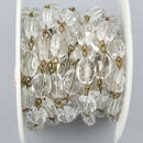 8 feet CLEAR Crystal Rondelle Rosary Chain, bronze links, 12mm faceted oval glass beads fch1026b