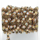 1 yard DESERT OPAL AB Crystal Round Rosary Chain, bronze wire, 4mm faceted glass beads, fch1033a