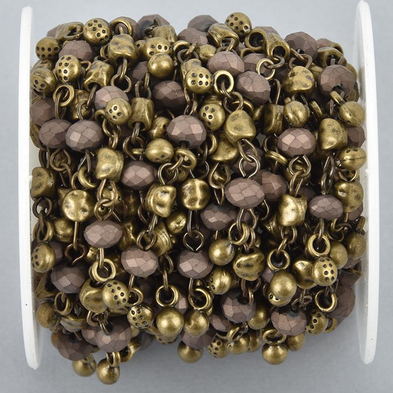 1 yard Matte Bronze Crystal Bead Chain 6mm BRONZE with Rondelle Beads fch1036a