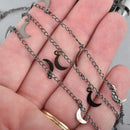 1 yard Brass BLACK MOON Chain, Metal Sequin Chain, flat moon charms, fch1042a