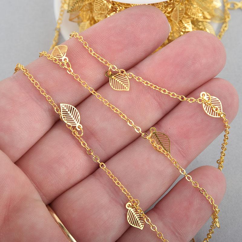 10 yards GOLD Chain Plated Filigree LEAF Charm Chain fch1052b