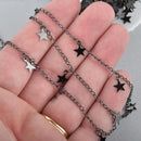 1 yard BLACK STAR Chain, Metal Sequin Chain, brass chain, 8mm flat star shapes, fch1054a