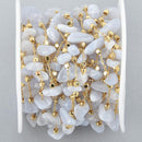1 yard BLUE LACE AGATE Rosary Chain, gold links, gemstone chips beads, fch1059a