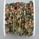 13 feet AGATE Rosary Chain, gold links, gemstone chips beads, fch1060b