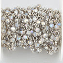 13 feet GRAY AB 4mm Crystal Rosary Chain, SILVER links, round faceted bead chain, fch1063b