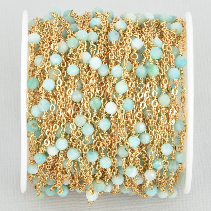 10 yards GOLD 22k Plated AMAZONITE Satellite Chain 3mm Gemstone Cable Chain, Bead Chain, fch1065b