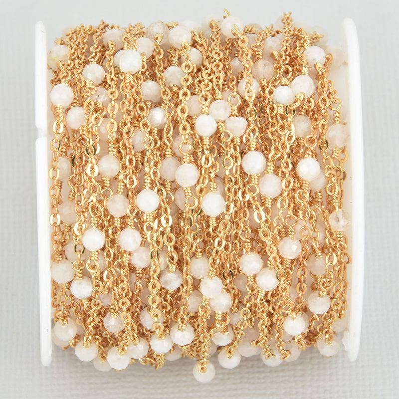 1 yard GOLD 22k Plated RAINBOW MOONSTONE Satellite Chain 3mm Gemstone Cable Chain, Bead Chain, fch1066a
