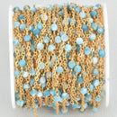 1 yard GOLD 22k Plated APATITE Chain 3mm BLUE Gemstone Satellite Cable Chain, Bead Chain, fch1070a