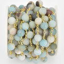 13 feet 8mm MATTE AMAZONITE Rosary Chain, gold wire, round gemstone beads, fch1076b