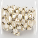1 yard CREAM Crystal Rosary Chain, gunmetal links, 12x9mm faceted oval glass beads, fch1080a