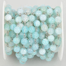 1 yard 8mm Robins Egg BLUE AGATE Rosary Chain, silver wire, fch1084a