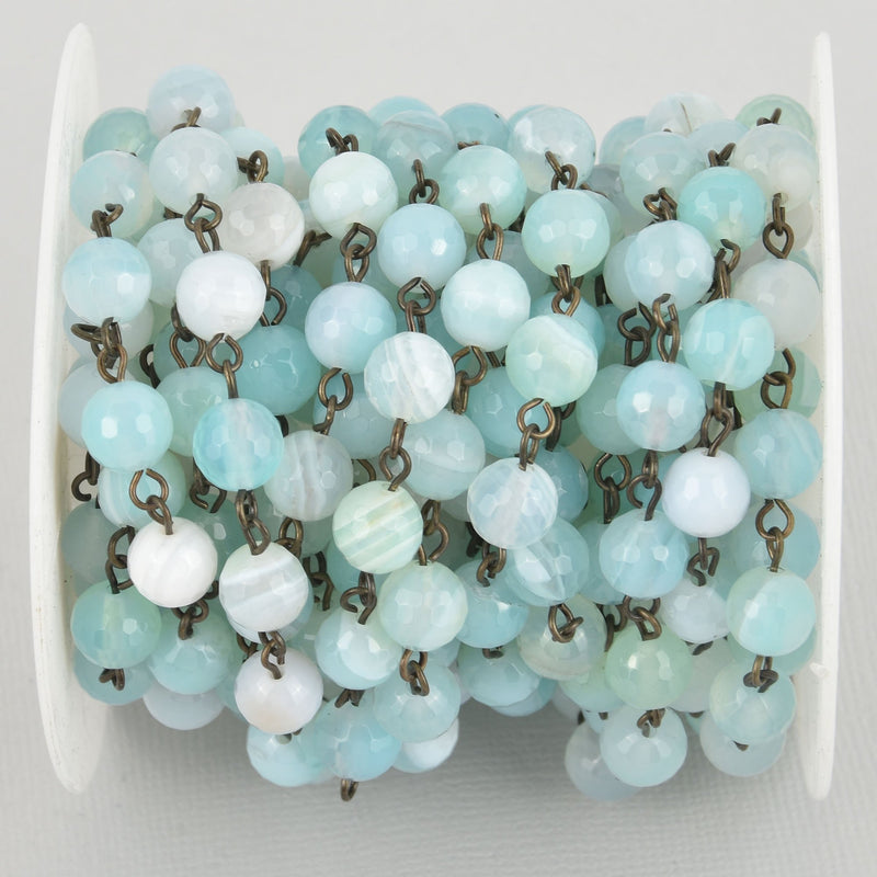 1 yard 8mm Robins Egg BLUE AGATE Rosary Chain, bronze wire, fch1085a