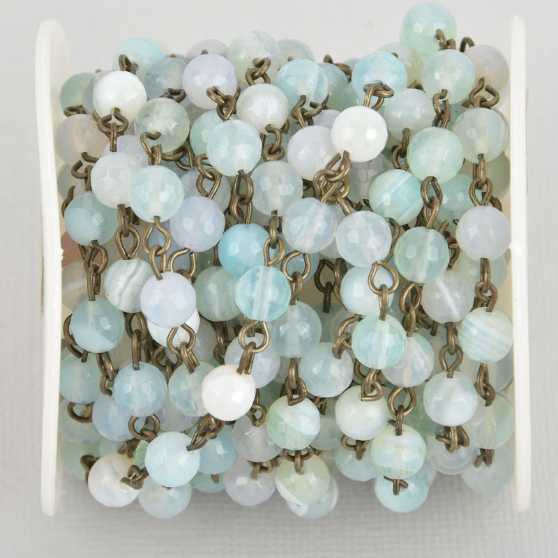1 yard 6mm Robins Egg BLUE AGATE Rosary Chain, bronze wire, fch1086a