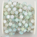 13 feet 6mm Robins Egg BLUE AGATE Rosary Chain, silver wire, fch1087b