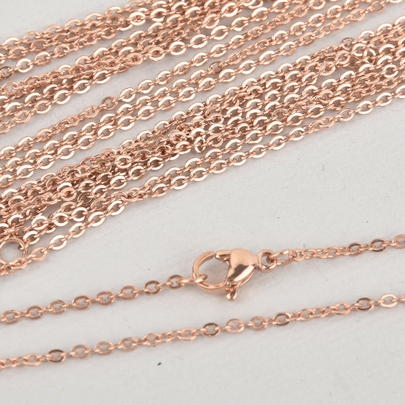10 Rose Gold 18" Necklaces Stainless Steel CABLE LINK CHAIN, 18" long, fch1090b