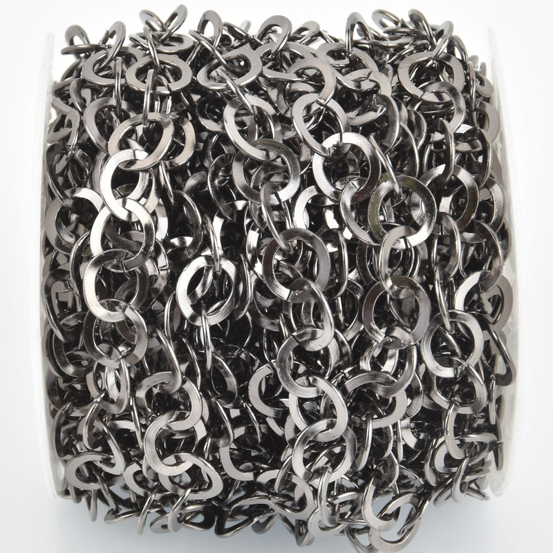 1 yard GUNMETAL Circle Link Chain, flat round links are 11mm, fch1093a